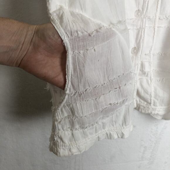 VTG EZZEWEAR Tunic Top Women's Sz M White Cotton‎ Raw Edge Button Blouse Raglan - Picture 6 of 9